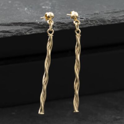 Pre-Owned Yellow Gold 53mm Long Bar Twist Dropper Earrings 41174667