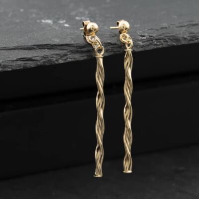 Pre-Owned Yellow Gold 52mm Long Bar Twist Dropper Earrings 41174668