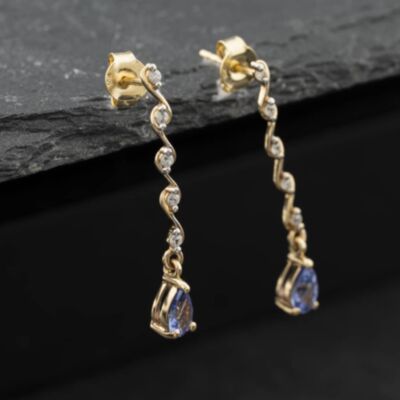 Pre-Owned Yellow Gold Tanzanite & White Zircons 32mm Dropper Earrings 41174670