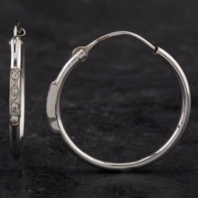 Pre-Owned 18ct White Gold Cubic Zirconia Hoop Earrings 4117642