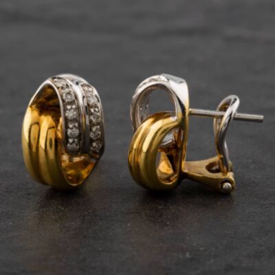 Pre-Owned 18ct Two Colour Gold Diamond & Brilliant Cut Fancy Stud Earrings 4117714