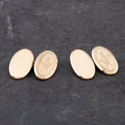 Pre-Owned Vintage 9ct Yellow Gold Masonic Oval Cufflinks 41191014