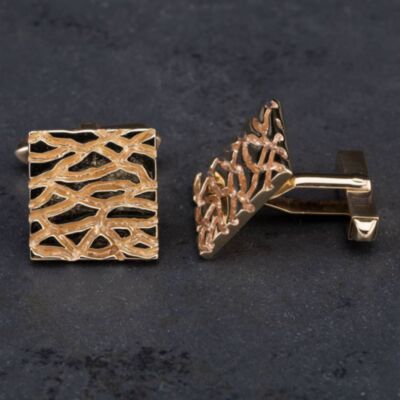 Pre-Owned 9ct Yellow Gold Square Bark Effect Cufflinks 4119572
