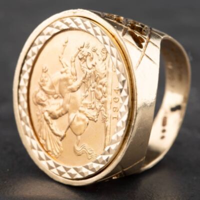 Pre-Owned 9ct Yellow Gold 1964 Full Sovereign Coin Ring 41201005BND