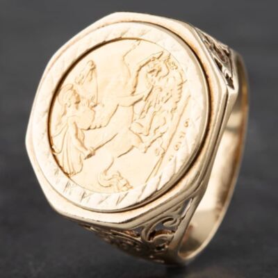 Pre-Owned 9ct Yellow Gold 1913 Half Sovereign Coin Ring 41201010BND
