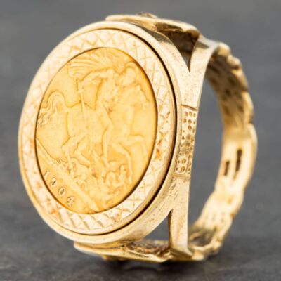Pre-Owned 9ct Yellow Gold Half Sovereign 1904 Coin Ring 41201032BND