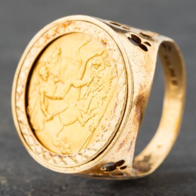 Pre-Owned 9ct Yellow Gold Half Sovereign 1914 Coin Ring 41201034BND