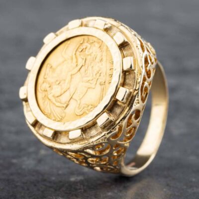 Pre-Owned 9ct Yellow Gold Half Sovereign 1914 Coin Ring 41201035BND