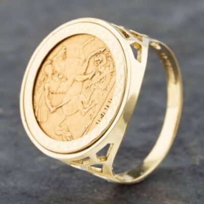 Pre-Owned 9ct Yellow Gold 1911 Half Sovereign Coin Ring 41201052BND