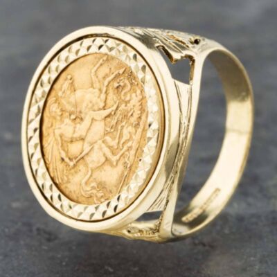 Pre-Owned 9ct Yellow Gold 1913 Half Sovereign Coin Ring 41201053BND