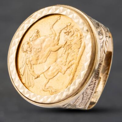 Pre-Owned 9ct Yellow Gold 1899 Full Sovereign Coin Ring 41201079BND