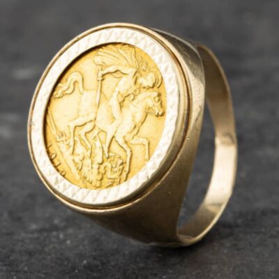 Pre-Owned 9ct Yellow Gold 1913 Half Sovereign Coin Ring 41201091BND