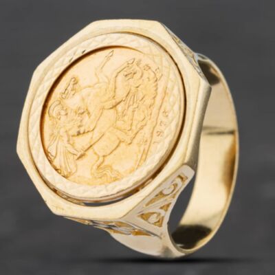 Pre-Owned 9ct Yellow Gold 1976 Full Sovereign Coin Ring 41201100BND