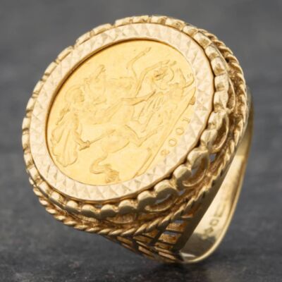 Pre-Owned 9ct Yellow Gold 2001 Half Sovereign Coin Ring 41201106BND