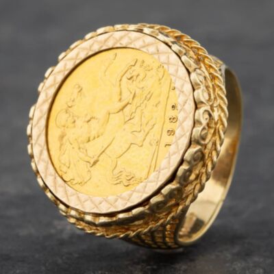 Pre-Owned 9ct Yellow Gold 1982 Half Sovereign Coin Ring 41201110BND