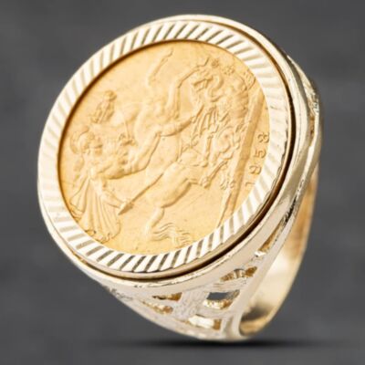 Pre-Owned 9ct Yellow Gold 1958 Full Sovereign Coin Ring 41201111BND
