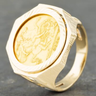 Pre-Owned 9ct Yellow Gold 2004 Half Sovereign Coin Ring 41201134BND
