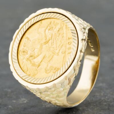 Pre-Owned 9ct Yellow Gold 1907 Half Sovereign Coin Ring 41201137BND