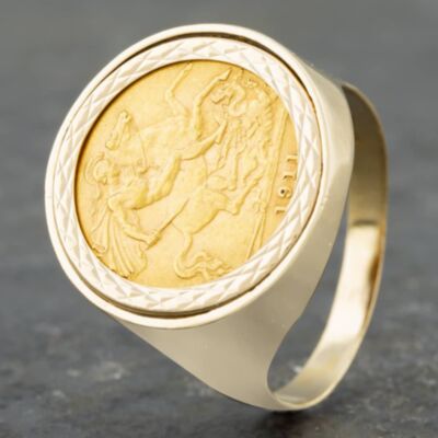 Pre-Owned 9ct Yellow Gold 1911 Half Sovereign Coin Ring 41201139BND