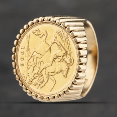 Pre-Owned Yellow Gold 1906 Half Sovereign Coin Ring 41201203