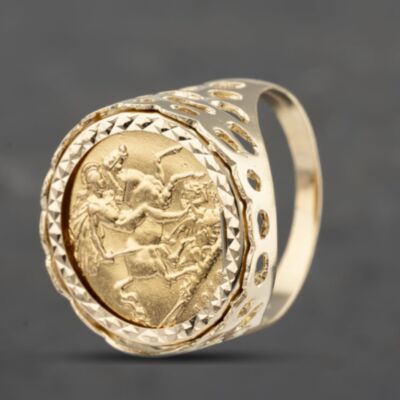 Pre-Owned 9ct Yellow Gold 1913 George V Half Sovereign Coin Ring 41201209BND