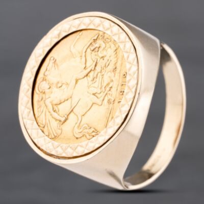 Pre-Owned 9ct Yellow Gold 1912 George V Half Sovereign Coin Ring 41201217BND