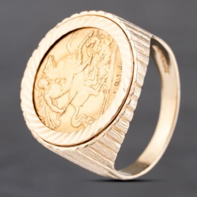 Pre-Owned 9ct Yellow Gold 1914 George V Half Sovereign Coin Ring 41201218BND