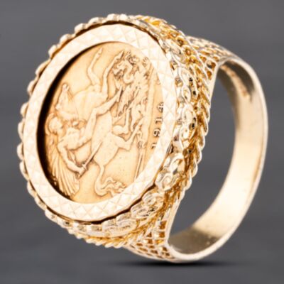 Pre-Owned 9ct Yellow Gold 1914 George V Half Sovereign Coin Ring 41201219BND