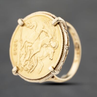 Pre-Owned Yellow Gold 1912 Half Sovereign Coin Ring 41201232