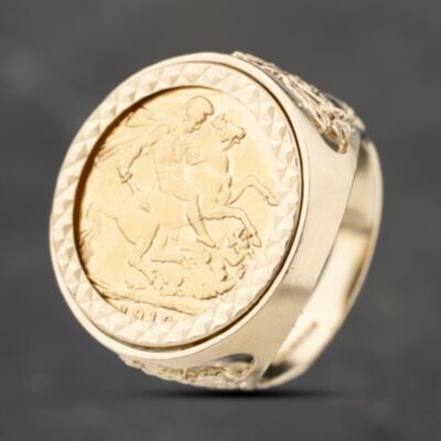 Pre-Owned Yellow Gold 1910 Full Sovereign Coin Ring 41201236