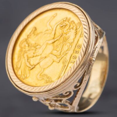 Pre-Owned 9ct Yellow Gold 1958 Full Sovereign Coin Ring 412012416BND