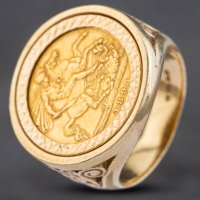Pre-Owned 9ct Yellow Gold 1895 Half Sovereign Coin Ring 41201245BND