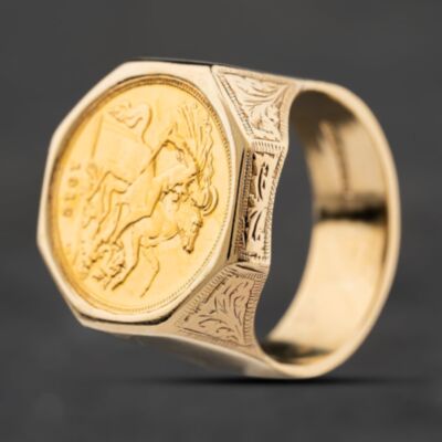 Pre-Owned Yellow Gold 1912 George V Half Sovereign Coin Ring 41201272