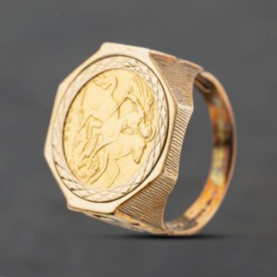 Pre-Owned Yellow Gold 1915 Half Sovereign Coin Ring 41201276