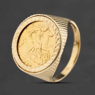 Pre-Owned 9ct Yellow Gold King Edward VII 1907 Half Sovereign Coin Ring 41201280BND