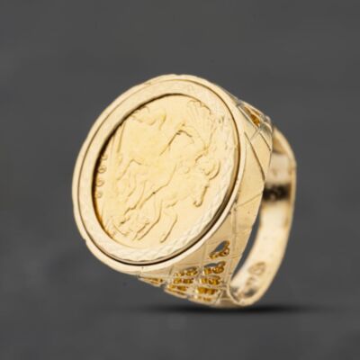 Pre-Owned 9ct Yellow Gold Edward VII 1902 Half Sovereign Coin Ring 41201286BND