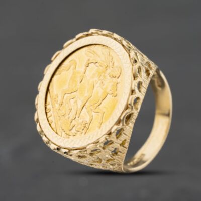 Pre-Owned 9ct Yellow Gold George V 1914 Full Sovereign Coin Ring 41201288BND