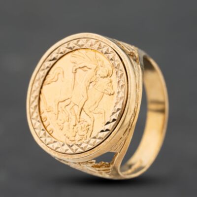 Pre-Owned 9ct Yellow Gold Edward VII 1910 Half Sovereign Coin Ring 41201299BND