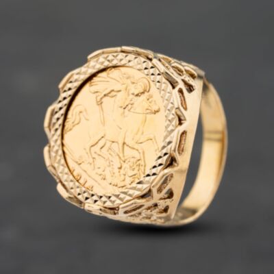 Pre-Owned 9ct Yellow Gold George V 1914 Half Sovereign Coin Ring 41201300BND