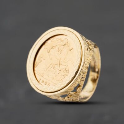 Pre-Owned 9ct Yellow Gold Queen Elizabeth II 1985 Half Sovereign Coin Ring 41201303BND