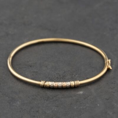 Pre-Owned 9ct Three Colour Gold Rotating Beads Hinged Bangle 412102163279