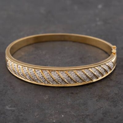 Pre-Owned 9ct Yellow Gold Diamond Pave Style Standard Hinged Bangle 41211114