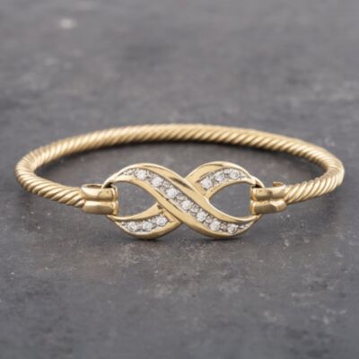 Pre-Owned 9ct Yellow Gold Cubic Zirconia Hook Over Gemstone Bangle 41211240