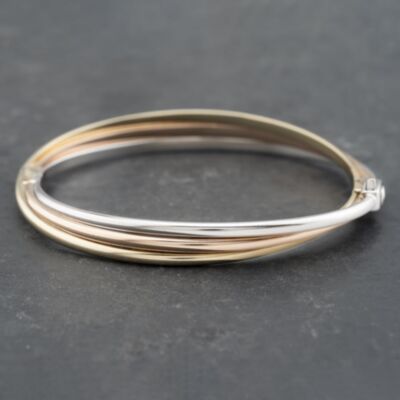 Pre-Owned 9ct Three Colour Gold Three Strand Crossover Standard Hinged Bangle 41211273