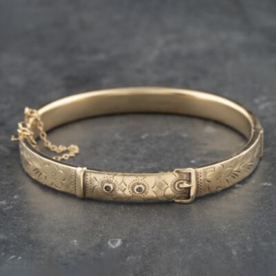 Pre-Owned Vintage 9ct Yellow Gold Buckle Standard Hinged Bangle 41211318