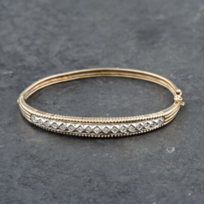 Pre-Owned 9ct Two Colour Gold Diamond Standard Hinged Bangle 41211333