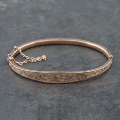 Pre-Owned Vintage 9ct Rose Gold Engraved Standard Hinged Bangle 41211347