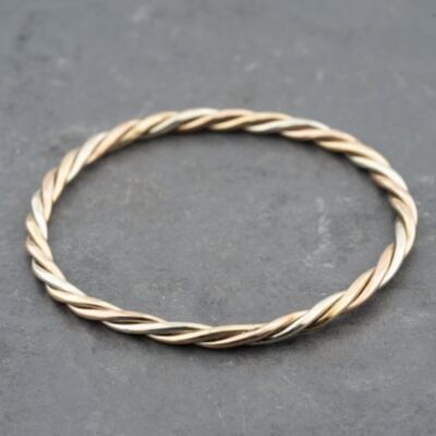 Pre-Owned 9ct Two Colour Gold Twisted Standard Simple Bangle 41211361