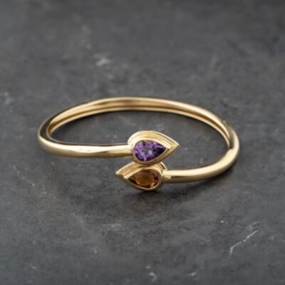 Pre-Owned 18ct Yellow Gold Citrine & Amethyst Set Torque Bangle 41211393