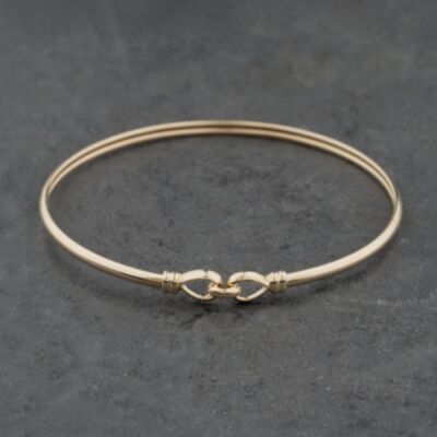 Pre-Owned 9ct Yellow Gold Flexible Pear Shape Chain Link Clip Closing Standard Simple Bangle 41211401